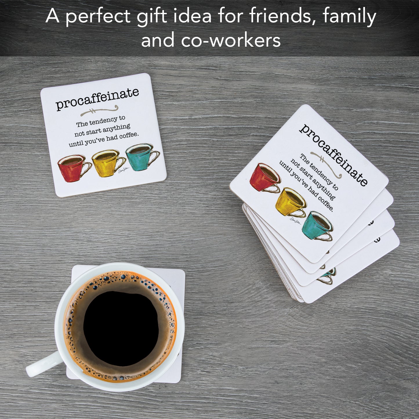 Thirstystone Pro-Caffeinate 12-Pack Cork Back Paper Bar Coasters Made in The USA Humourous Quotes Attractive Designs