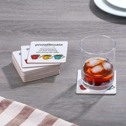 Thirstystone Pro-Caffeinate 12-Pack Cork Back Paper Bar Coasters Made in The USA Humourous Quotes Attractive Designs