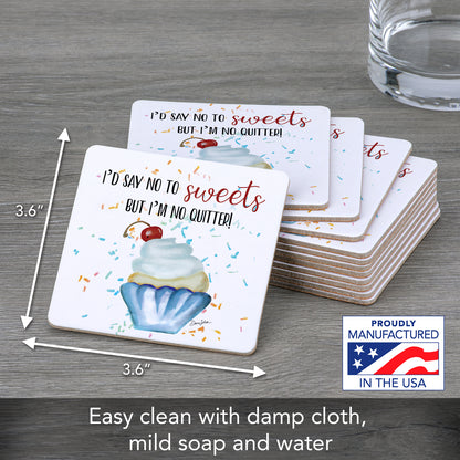 Thirstystone No Sweets 12-Pack Cork Back Paper Bar Coasters Made in The USA Humourous Quotes Attractive Designs