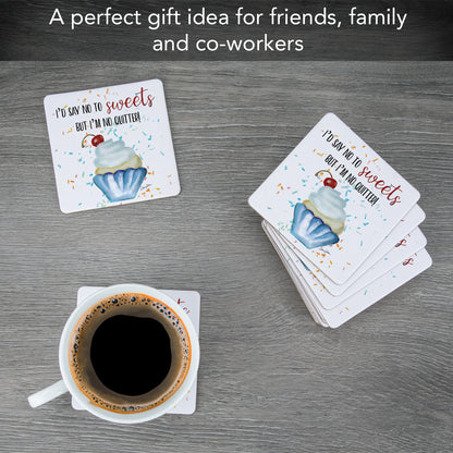 Thirstystone No Sweets 12-Pack Cork Back Paper Bar Coasters Made in The USA Humourous Quotes Attractive Designs