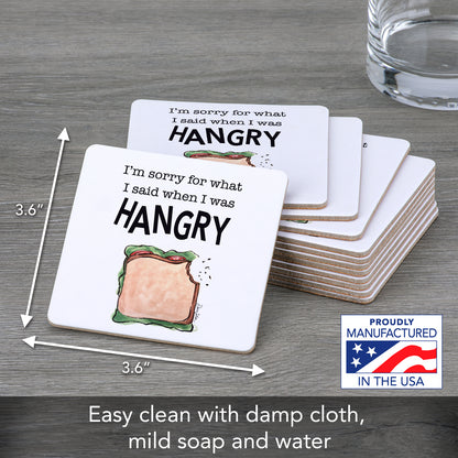 Thirstystone Hangry 12-Pack Cork Back Paper Bar Coasters Made in The USA Humourous Quotes Attractive Designs