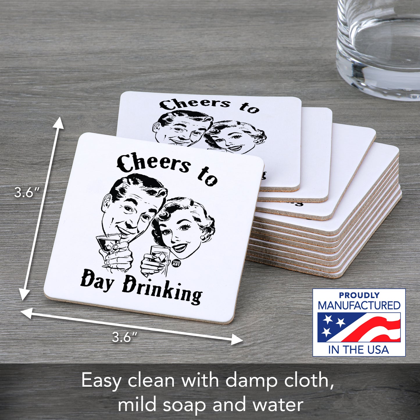 Thirstystone Day Drinking 12-Pack Cork Back Paper Bar Coasters Made in The USA Humourous Quotes Attractive Designs