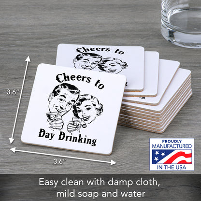 Thirstystone Day Drinking 12-Pack Cork Back Paper Bar Coasters Made in The USA Humourous Quotes Attractive Designs