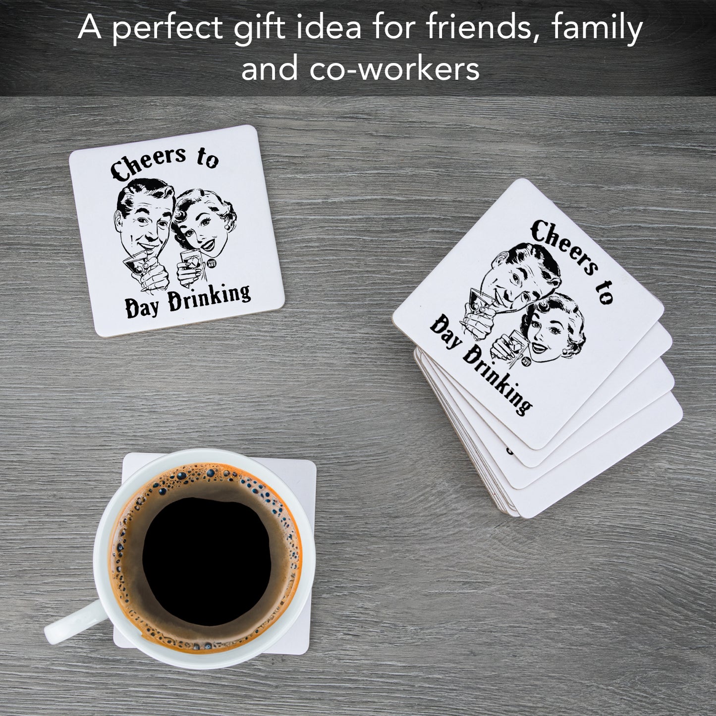 Thirstystone Day Drinking 12-Pack Cork Back Paper Bar Coasters Made in The USA Humourous Quotes Attractive Designs