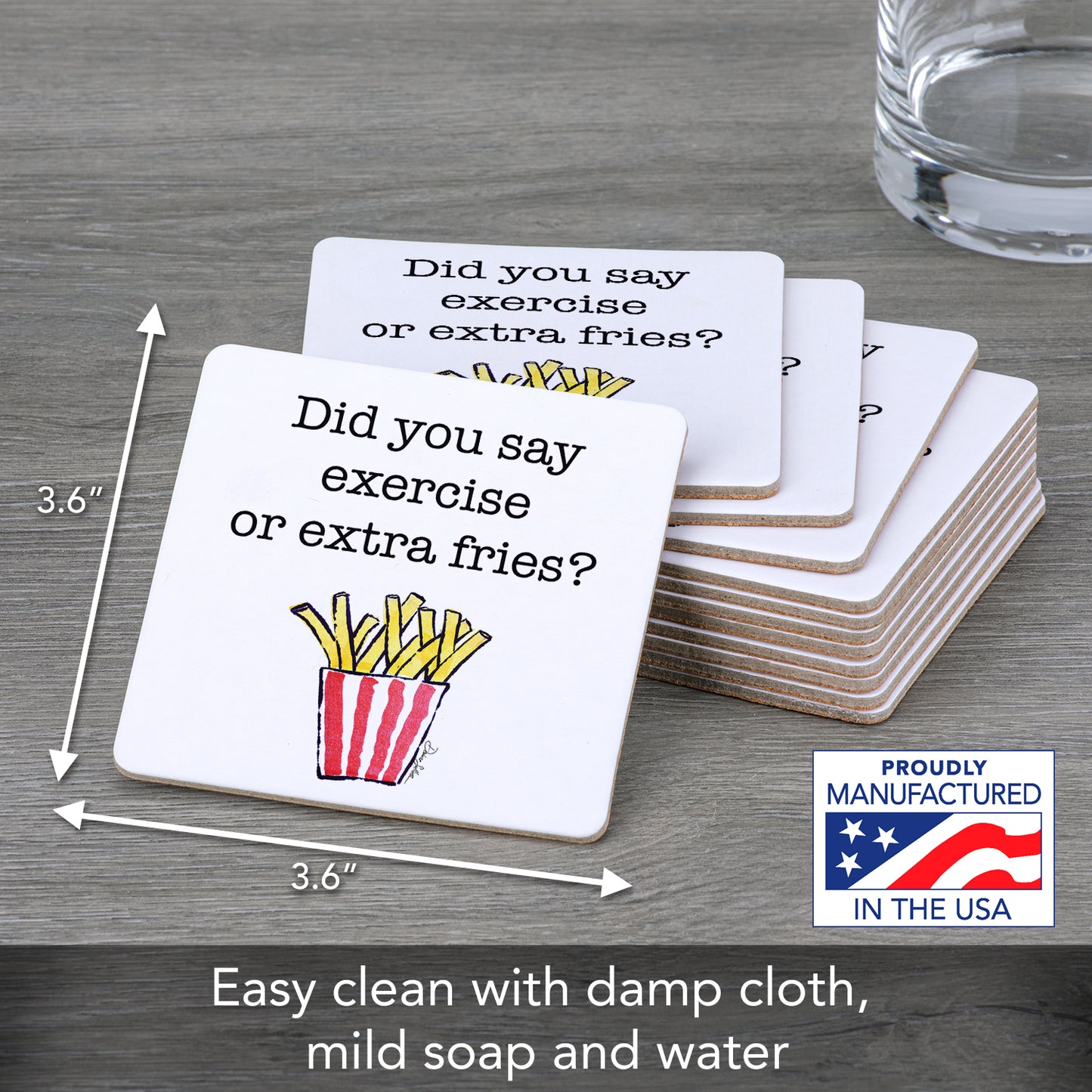 Thirstystone Extra Fries 12-Pack Cork Back Paper Bar Coasters Made in The USA Humourous Quotes Attractive Designs