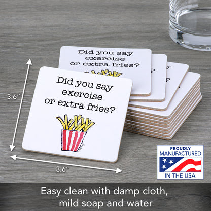 Thirstystone Extra Fries 12-Pack Cork Back Paper Bar Coasters Made in The USA Humourous Quotes Attractive Designs