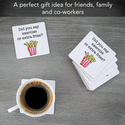 Thirstystone Extra Fries 12-Pack Cork Back Paper Bar Coasters Made in The USA Humourous Quotes Attractive Designs