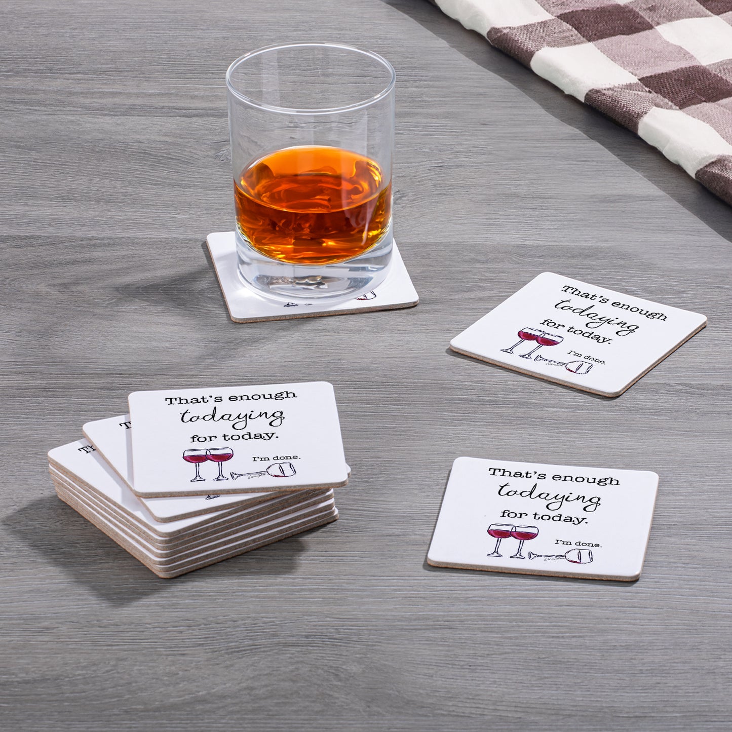 Thirstystone Enough for Today 12-Pack Cork Back Paper Bar Coasters Made in The USA Humourous Quotes Attractive Designs