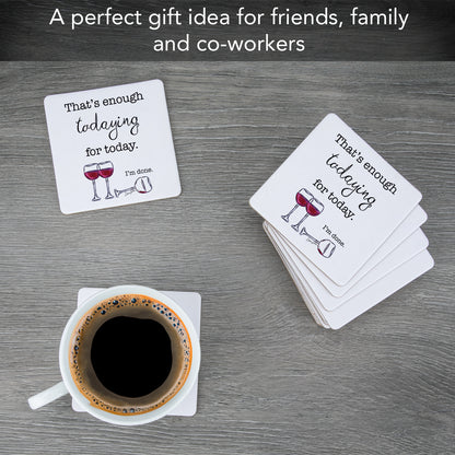 Thirstystone Enough for Today 12-Pack Cork Back Paper Bar Coasters Made in The USA Humourous Quotes Attractive Designs