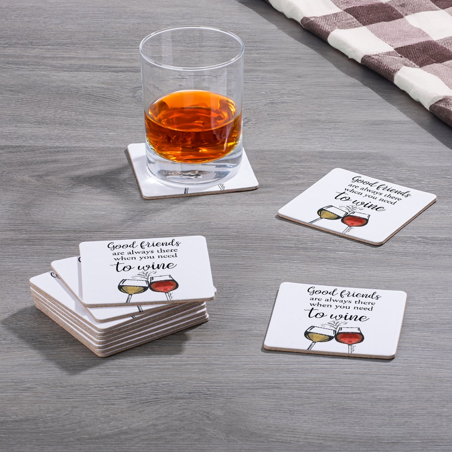 Thirstystone Good Friends 12-Pack Cork Back Paper Bar Coasters Made in The USA Humourous Quotes Attractive Designs