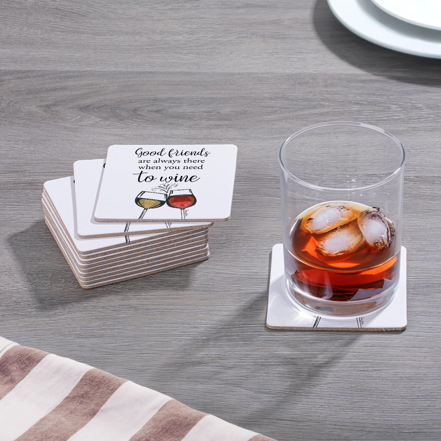 Thirstystone Good Friends 12-Pack Cork Back Paper Bar Coasters Made in The USA Humourous Quotes Attractive Designs