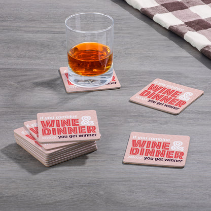 Thirstystone Wine & Dinner 12-Pack Cork Back Paper Bar Coasters Made in The USA Humourous Quotes Attractive Designs