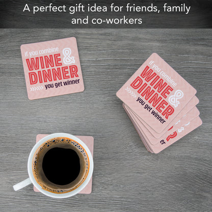 Thirstystone Wine & Dinner 12-Pack Cork Back Paper Bar Coasters Made in The USA Humourous Quotes Attractive Designs
