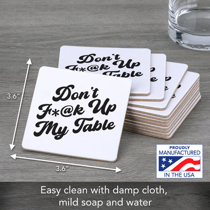 Thirstystone My Table 12-Pack Cork Back Paper Bar Coasters Made in The USA Humourous Quotes Attractive Designs