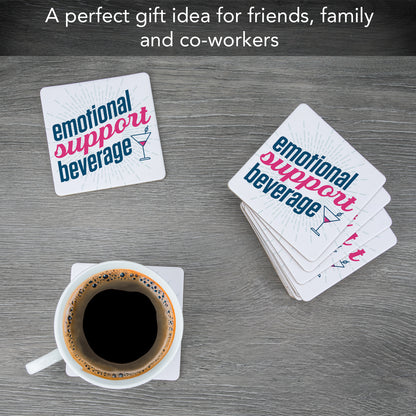 Thirstystone Emotional Support Beverage 12-Pack Cork Back Paper Bar Coasters Made in The USA Humourous Quotes Attractive Designs