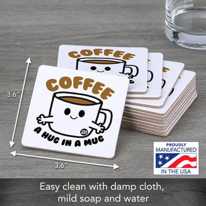 Thirstystone Coffee Hug 12-Pack Cork Back Paper Bar Coasters Made in The USA Humourous Quotes Attractive Designs