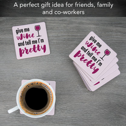 Thirstystone Give Me Wine 12-Pack Cork Back Paper Bar Coasters Made in The USA Humourous Quotes Attractive Designs