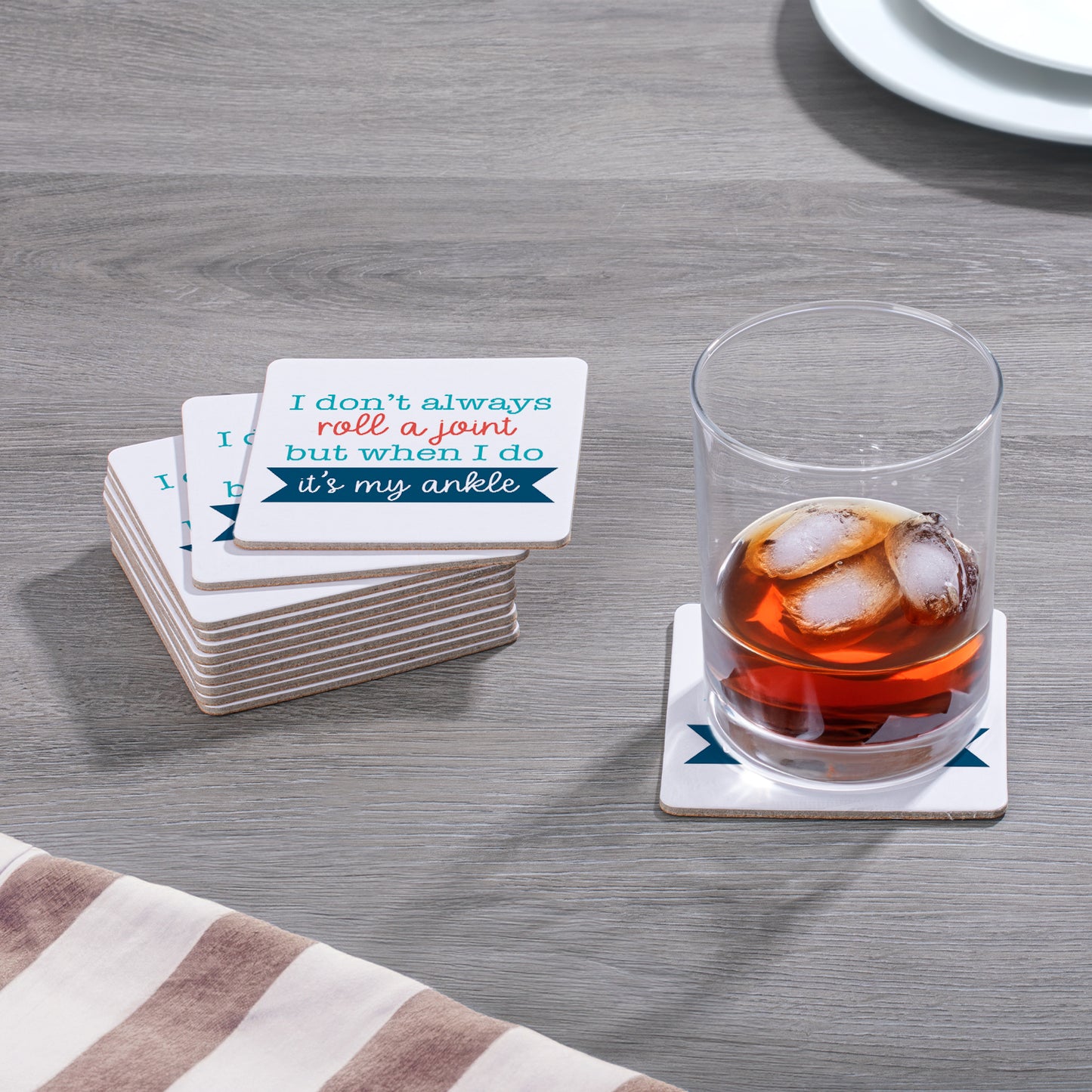 Thirstystone Roll A Joint 12-Pack Cork Back Paper Bar Coasters Made in The USA Humourous Quotes Attractive Designs