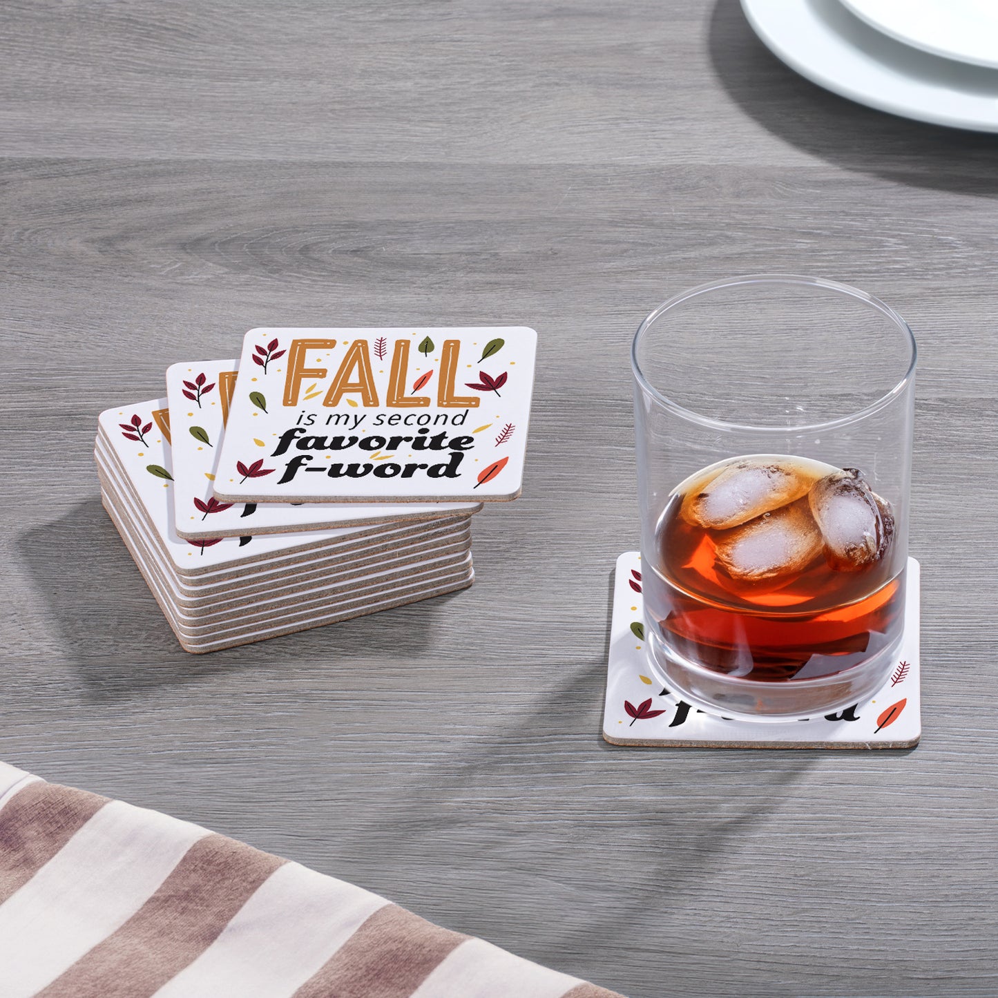 Thirstystone Favorite F Word 12-Pack Cork Back Paper Bar Coasters Made in The USA Humourous Quotes Attractive Designs