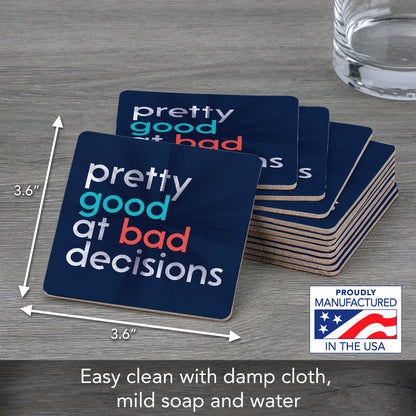Thirstystone Bad Decisions 12-Pack Cork Back Paper Bar Coasters Made in The USA Humourous Quotes Attractive Designs