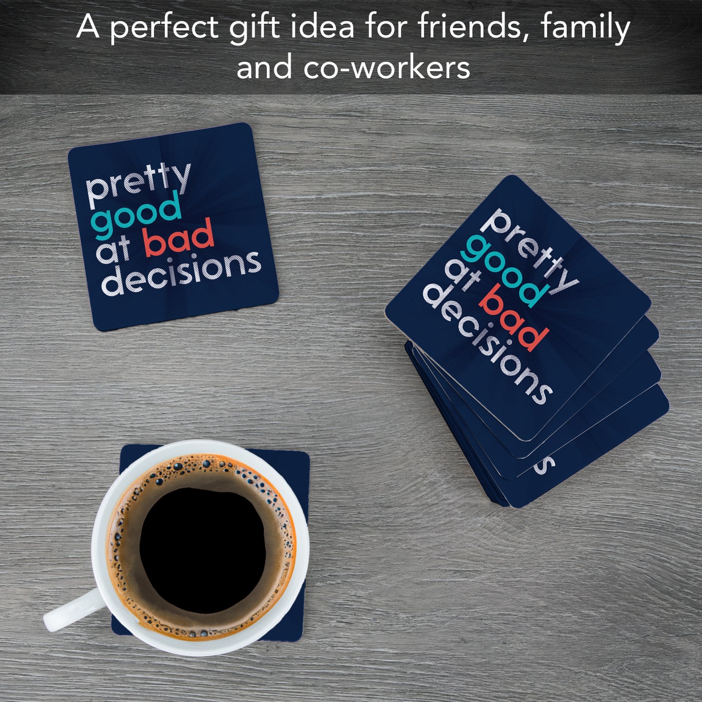 Thirstystone Bad Decisions 12-Pack Cork Back Paper Bar Coasters Made in The USA Humourous Quotes Attractive Designs