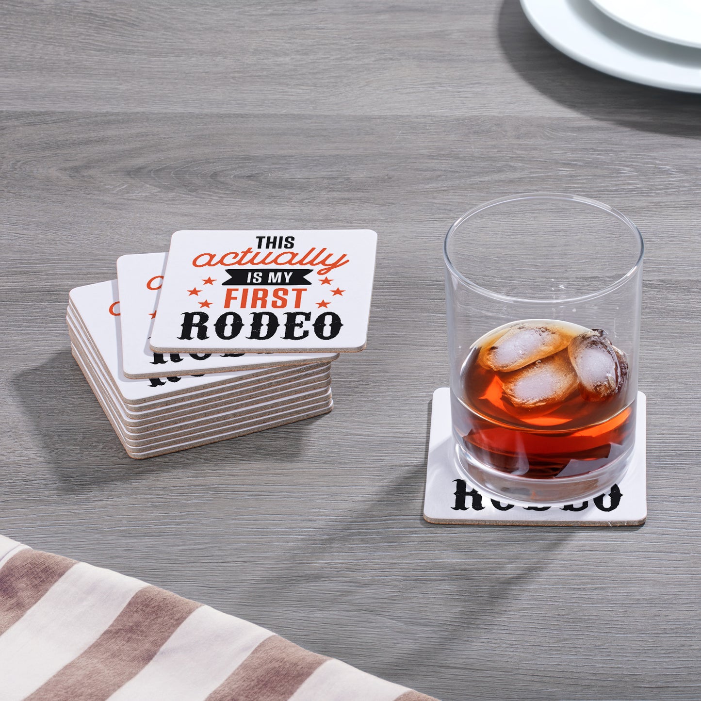 Thirstystone My First Rodeo 12-Pack Cork Back Paper Bar Coasters Made in The USA Humourous Quotes Attractive Designs