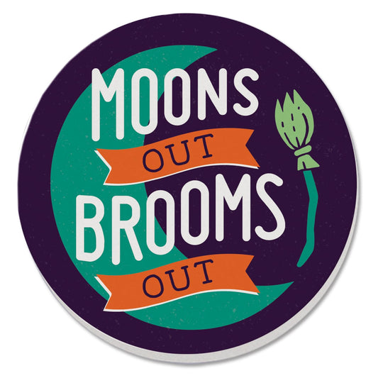 Thirstystone Moons Out Brooms Out Round Absorbent Stone Coaster with Protective Cork Backing Manufactured in The USA 4" Diameter