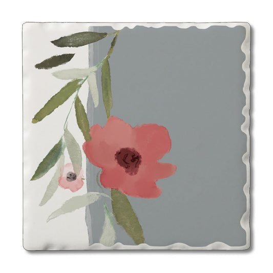 Thirstystone Pink Flower Single Absorbent Stone Coaster with Protective Cork Backing Manufactured in The USA 4" Square, Colorful, Artistic, Easily Wipes Clean