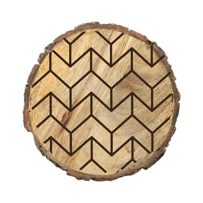 Chevron 4-Pack Mango Wood Coasters with Bark Edges 4.5" Round Manufactured in The USA
