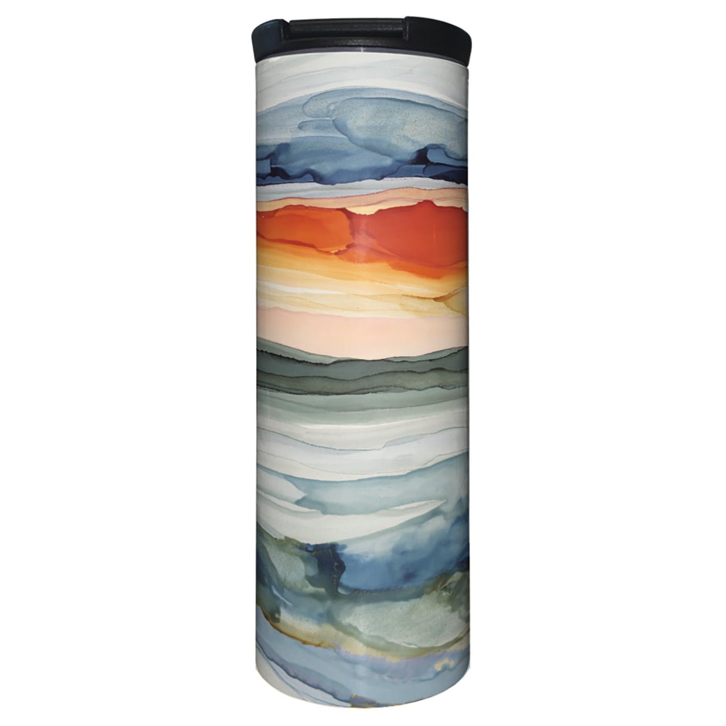 Highland Home Watercolor Sunrise Decorative Stainless Steel Double Wall Insulated Travel Tumbler with Lid 17 oz. Manufactured in the USA Dishwasher Safe