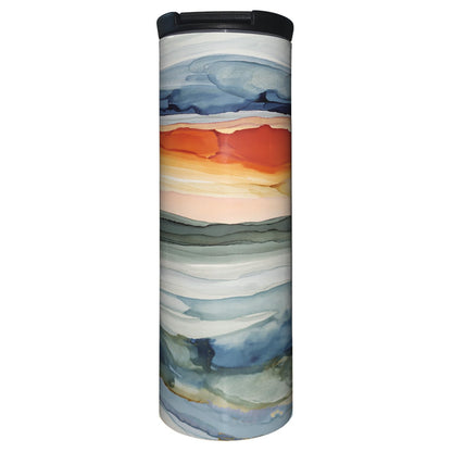 Highland Home Watercolor Sunrise Decorative Stainless Steel Double Wall Insulated Travel Tumbler with Lid 17 oz. Manufactured in the USA Dishwasher Safe