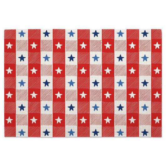 Highland Home Patriotic Picnic 4 Pack Poly-Cotton Blend Fabric Placemats 18" x 12" Manufactured in The USA