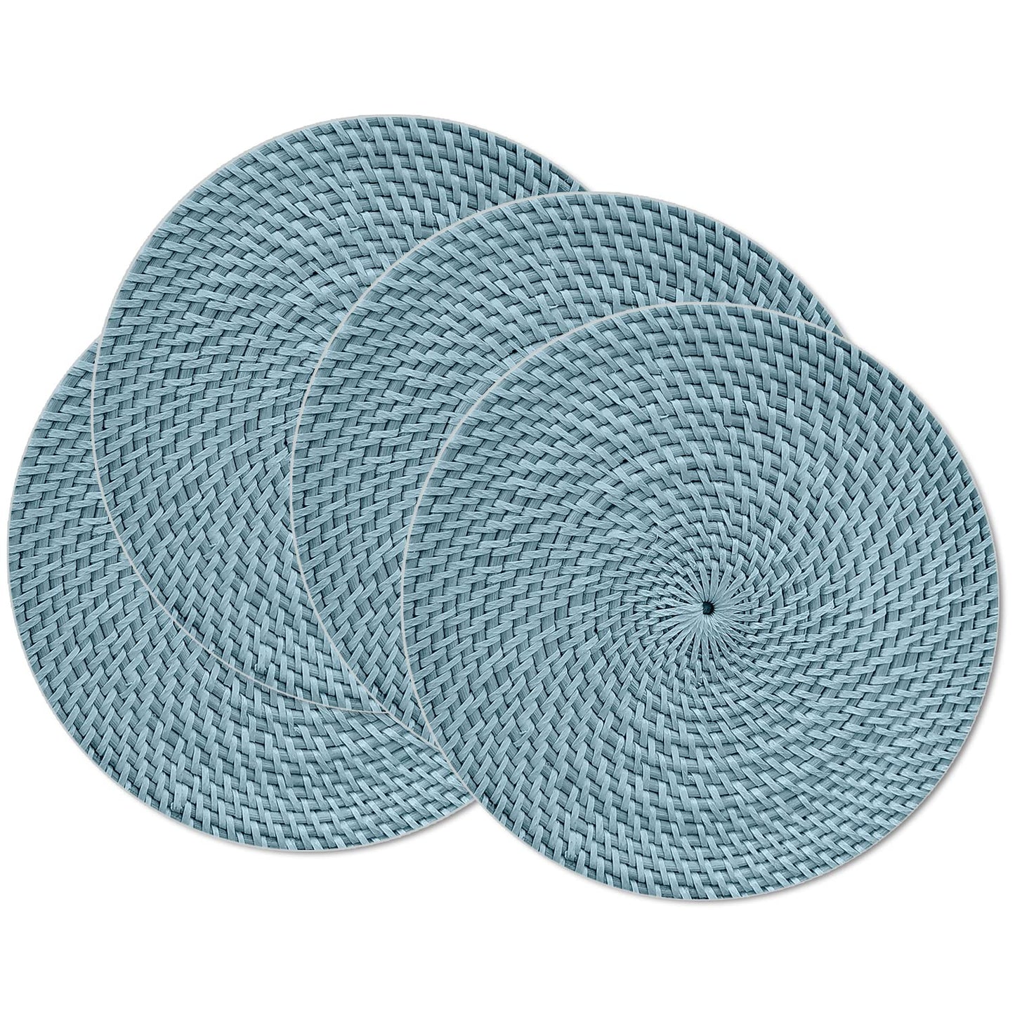 CounterArt Blue Natural Faux Basketweave 4 Pack Round Reversible Easy Care Flexible Plastic Placemats Made in The USA Reversible Flexible Easily Wipes Clean