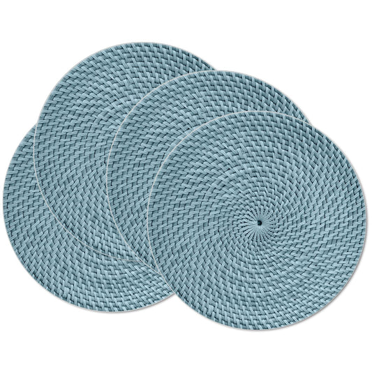 CounterArt Blue Natural Faux Basketweave 4 Pack Round Reversible Easy Care Flexible Plastic Placemats Made in The USA Reversible Flexible Easily Wipes Clean