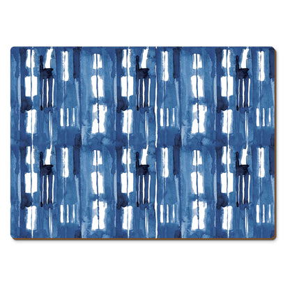 CounterArt Indigo Block Lines Premium Decorative Hardboard Tabletop Placemats 4-Pack Manufactured in The USA Heat Tolerant and Easily Wipes Clean