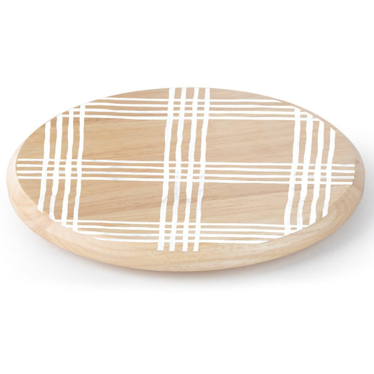 CounterArt White Plaid Wood Lazy Susan Turntable 14" Diameter for Serving Kitchen Organization Condiment Caddy