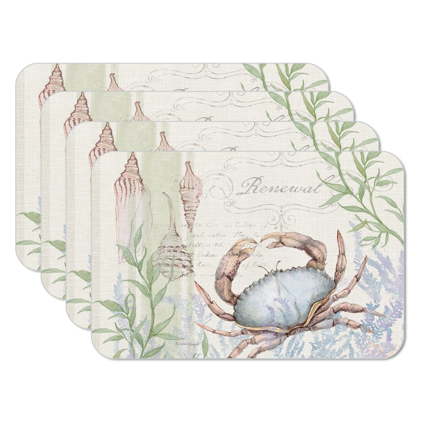 CounterArt Caribbean Sea Crab 4 Pack Reversible Easy Care Flexible Placemats Made in the USA
