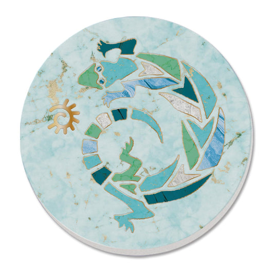 Thirstystone Marble Gecko Single Round Absorbent Stone Coaster with Protective Cork Backing Manufactured in The USA 4" Diameter