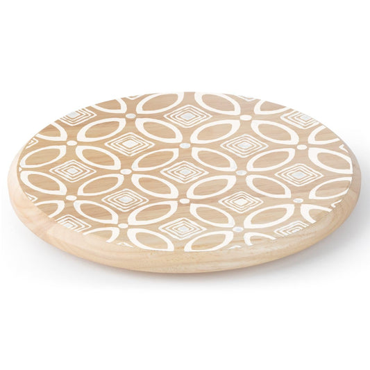 CounterArt White Geometric Pattern Wood Lazy Susan Turntable 14" Diameter for Serving Kitchen Organization Condiment Caddy