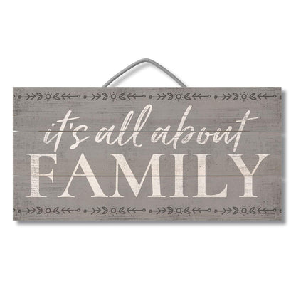Highland Home All About Family Decorative Slatted Pallet Wood Sign 12" x 6" Made in The USA