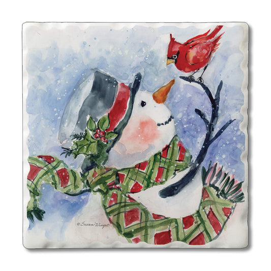 Thirstystone Diamond Plaid Snowman Single Tumbled Tile Coaster Manufactured in The USA Decorative, Stylish, Craft Your Own Collection