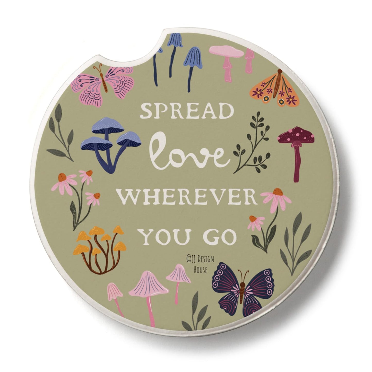 Thirstystone Spread Love Single Absorbent Stone Coaster for Vehicle Cup Holder 2.6” Diameter Manufactured in The USA