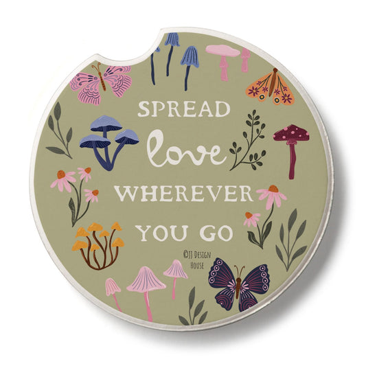 Thirstystone Spread Love Single Absorbent Stone Coaster for Vehicle Cup Holder 2.6” Diameter Manufactured in The USA