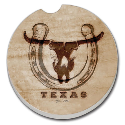 Thirstystone Western Skull Single Absorbent Stone Coaster for Vehicle Cup Holder 2.6” Diameter Manufactured in The USA