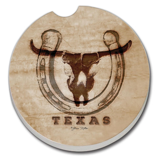 Thirstystone Western Skull Single Absorbent Stone Coaster for Vehicle Cup Holder 2.6” Diameter Manufactured in The USA