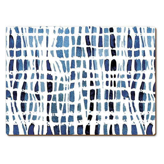 CounterArt Indigo Wavy Lines Premium Decorative Hardboard Tabletop Placemats 4-Pack Manufactured in The USA Heat Tolerant and Easily Wipes Clean