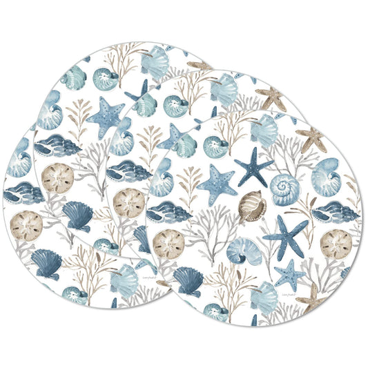 CounterArt Blue Escape 4 Pack Reversible Round Easy Care Flexible Placemats Made in the USA