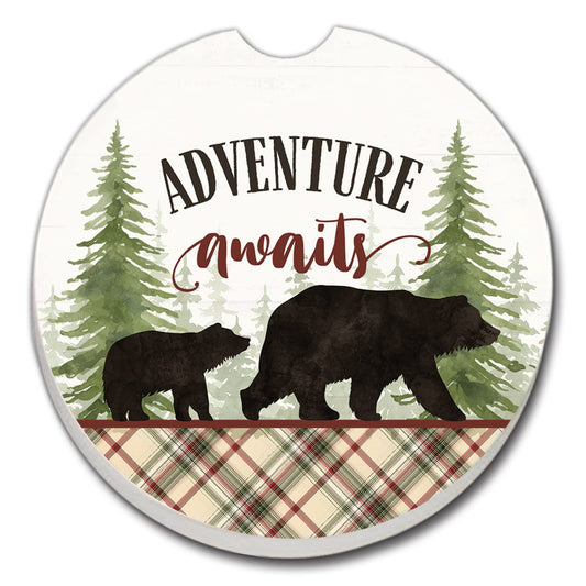Thirstystone Adventure Awaits Single Absorbent Stone Coaster for Vehicle Cup Holder 2.6” Diameter Manufactured in The USA