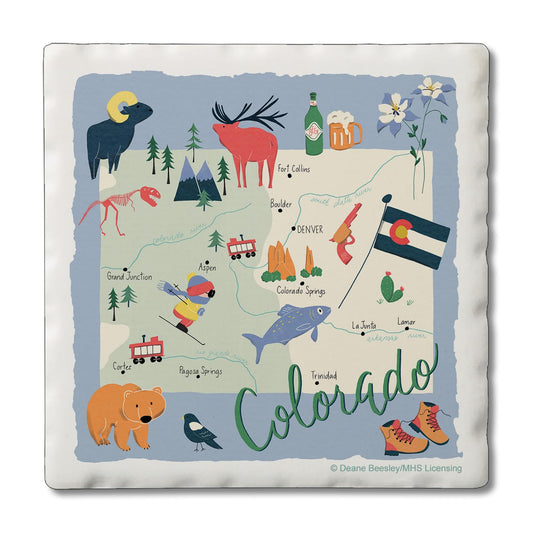 Thirstystone Colorado Home State 4 Pack Tumbled Tile Stone Coasters 4" Square Manufactured in the USA
