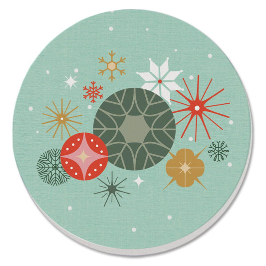 Thirstystone Retro Christmas Single Round Absorbent Stone Coaster with Protective Cork Backing Manufactured in The USA 4" Diameter